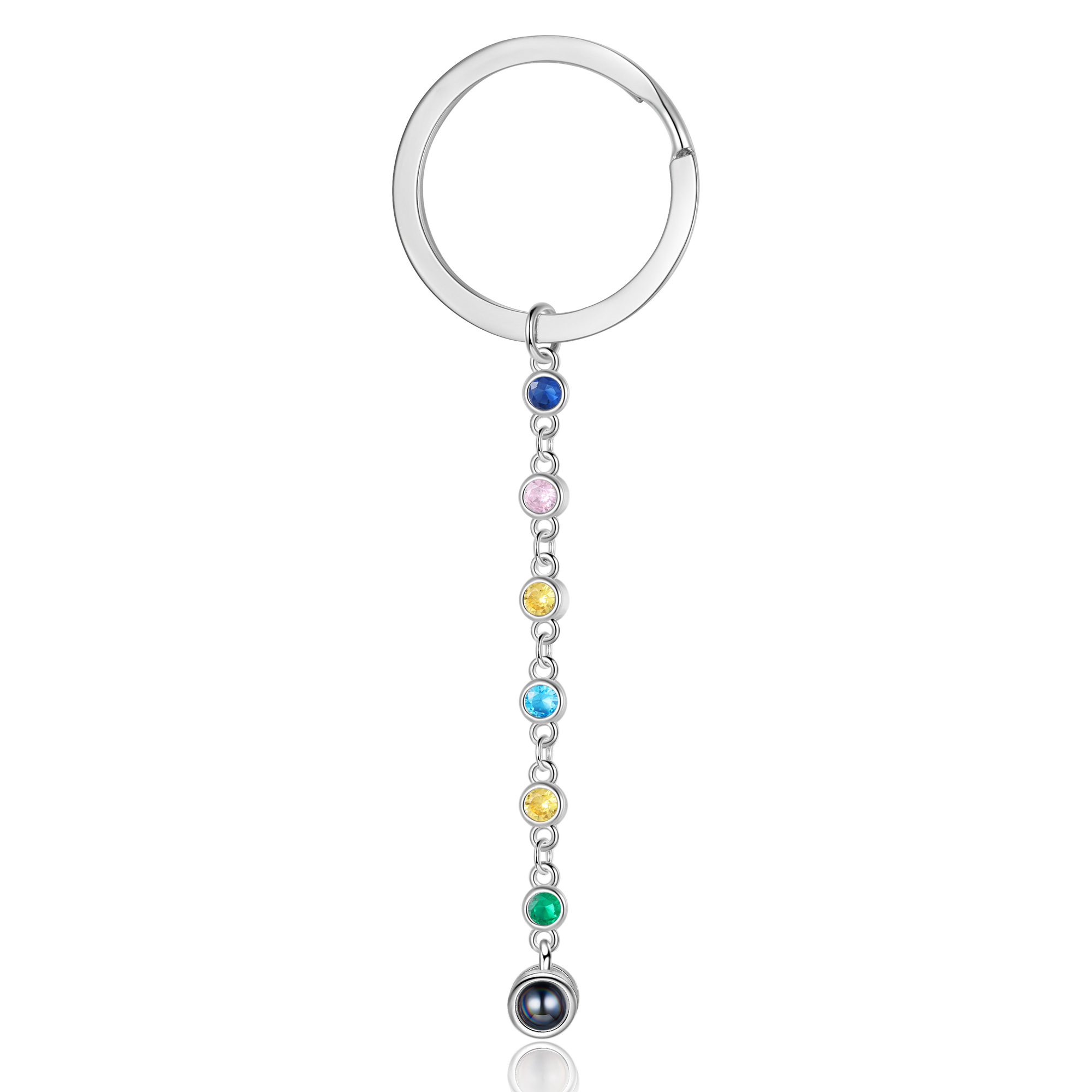 Porte-Clés de Projection Photo Personnalisée avec 6 Pierres de Naissance
