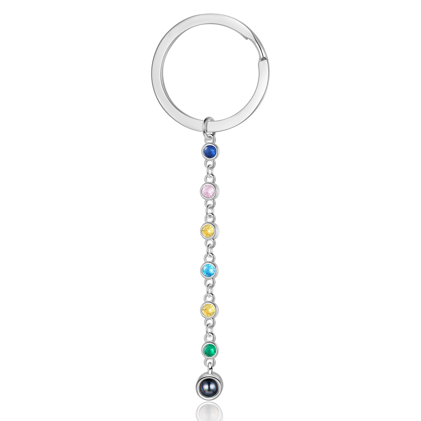 Porte-Clés de Projection Photo Personnalisée avec 6 Pierres de Naissance
