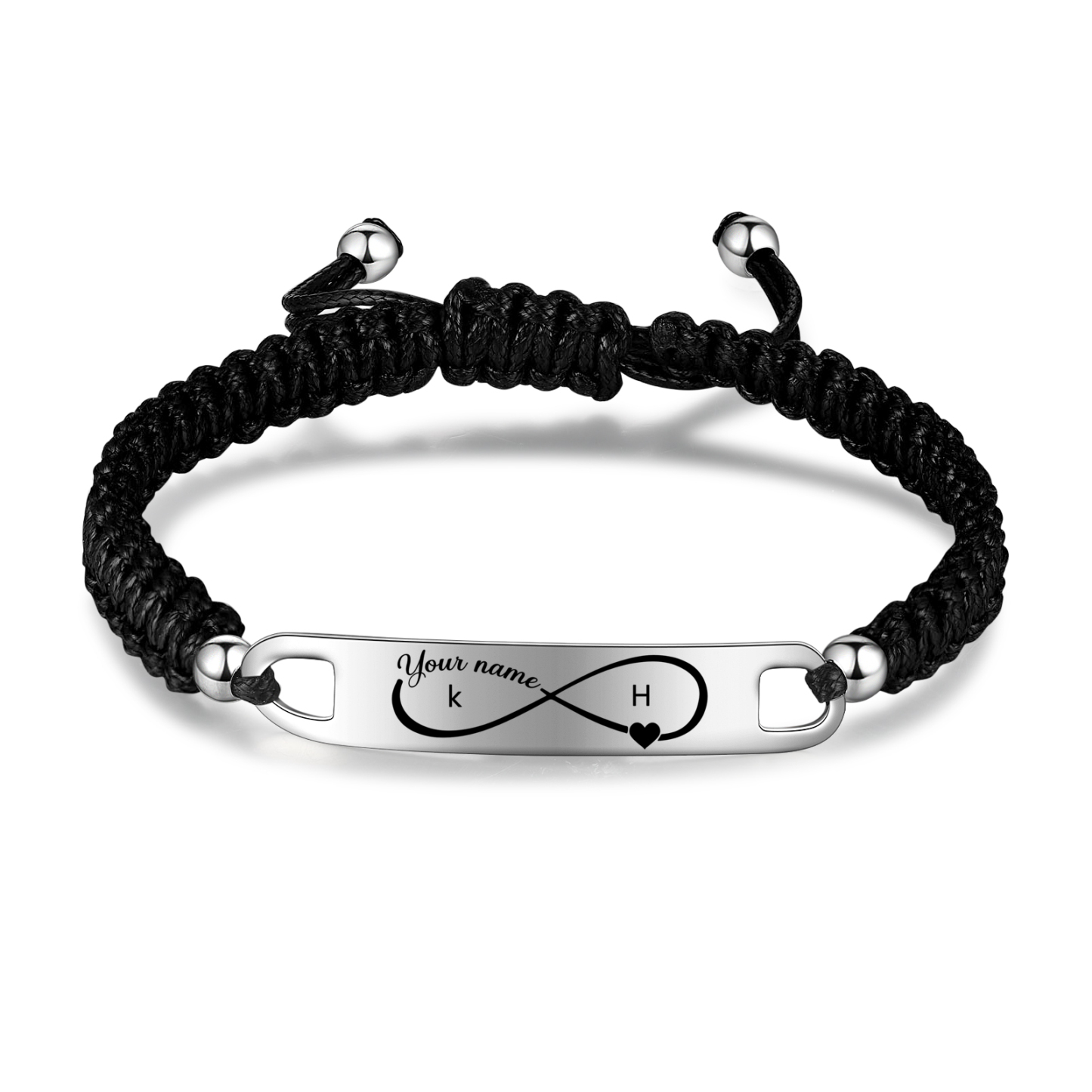 Bracelet couple 2PCS avec 2 Prénoms Personnalisé avec 2 lettres bracelet en commun Noeud Coulissant