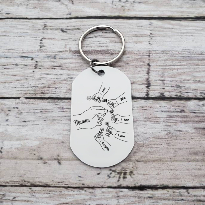 À ma Maman/Mamie - Porte-Clés 2-7 Prénoms Personnalisés Porte-Clés Mains et Fleurs