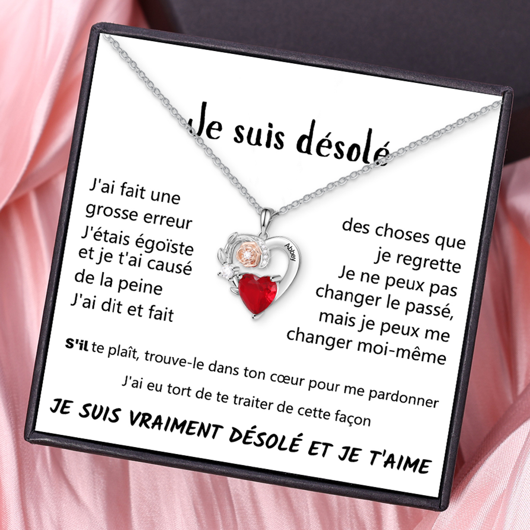 Jessemade FR Collier d'Excuses Cœur 1 Prénom Personnalisé avec Pierre de Naissance