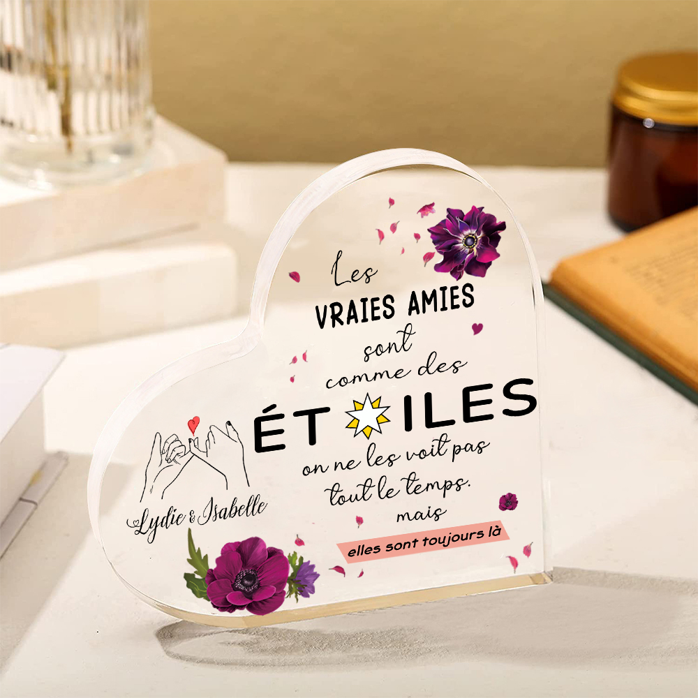Panneau Décoratif En Bois “Freundinnen Sind Wie Sterne” (Les Amies Sont Comme Les étoiles) – Cœur 13x12 Cm – Cadeau Pour Meilleure Amie