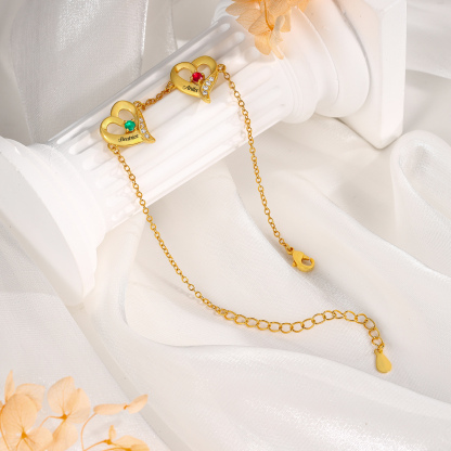 Bracelet Cœur 1-7 Préoms Personnalisés avec Pierres de Naissance pour Femme