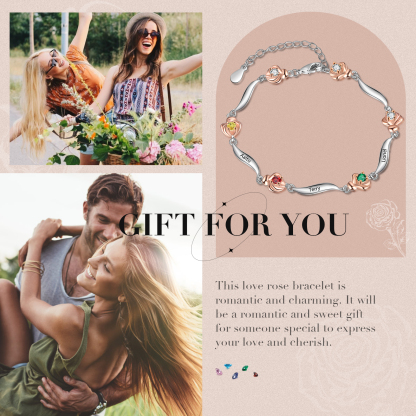 Bracelet Roses 3 Prénom Personnalisé avec 3 Pierre de Naissance
