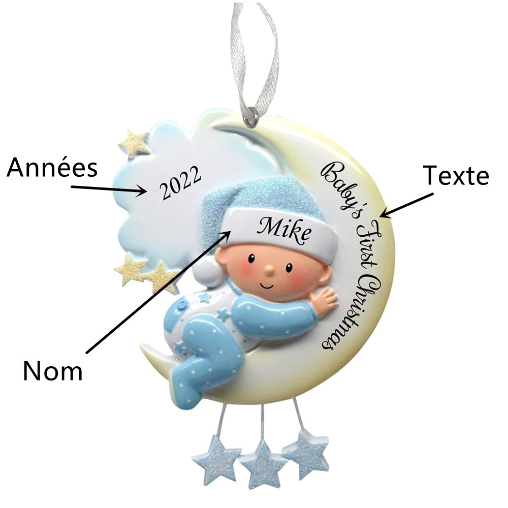 Ornements de Noël en Bois 1 Prénom Personnalisé avec texte et années cadeau pour BéBé