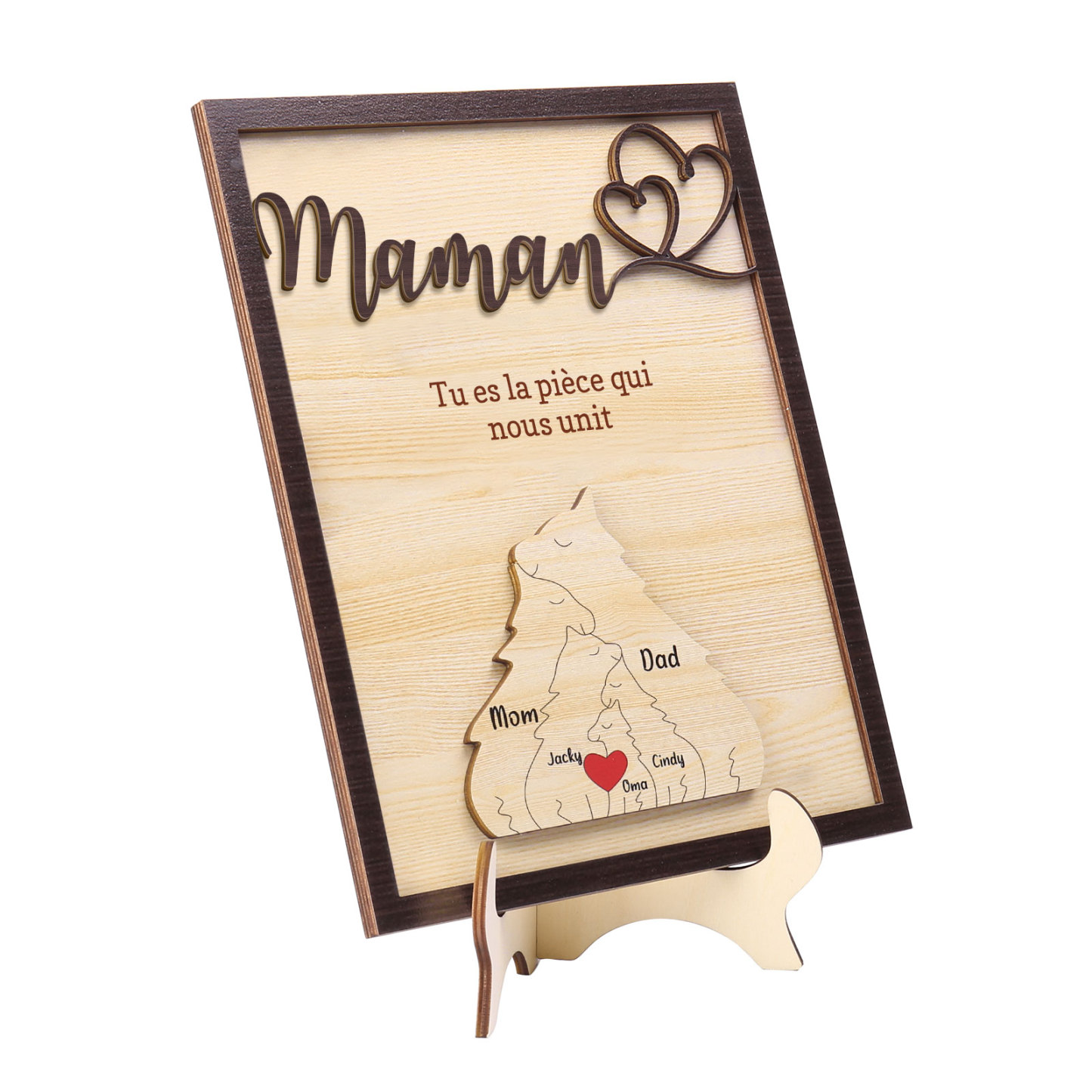 À ma Maman - Décoration en bois Renard 5 Prénoms Personnalisés Ornement pour Famille