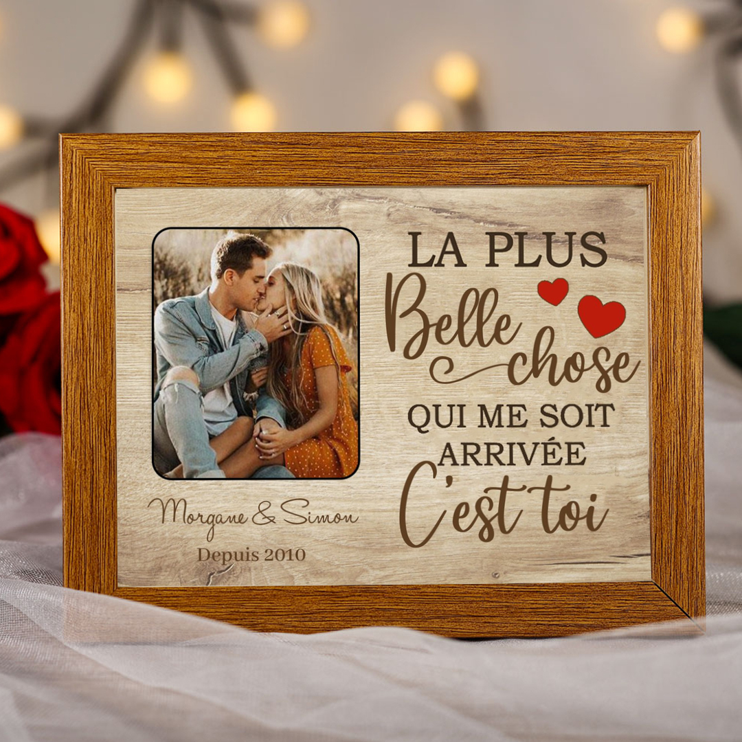 Cadre en bois de Saint-Valentin 2 Prénoms personnalisé avec photo et année | Jessemade