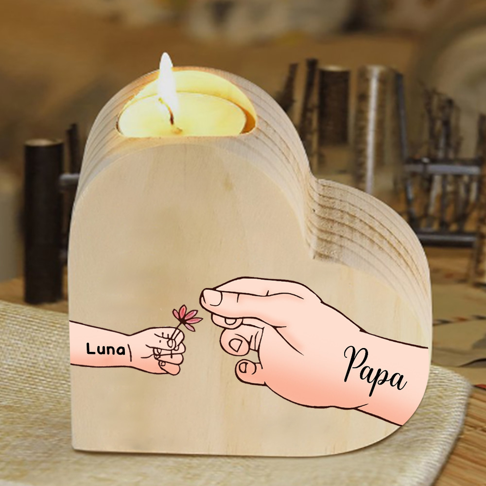 À Ma Maman/Mamie - Bougeoir en Bois Mains et Enfants 2 Prénoms Personnalisés pour Famille sans bougie