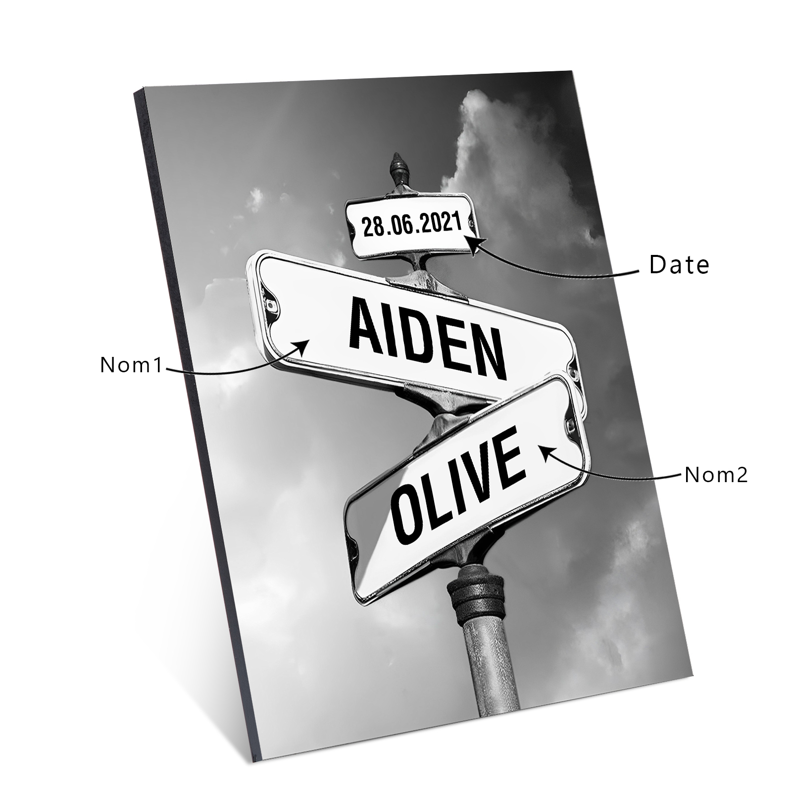 Cadre Imprimé en Bois 2 Prénoms Personnalisé avec Date pour Couple | Jessemade
