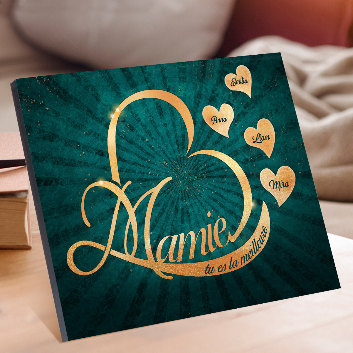 À ma Mamie - Cadre en Bois Cœur 1-6 Prénoms Personnalisés