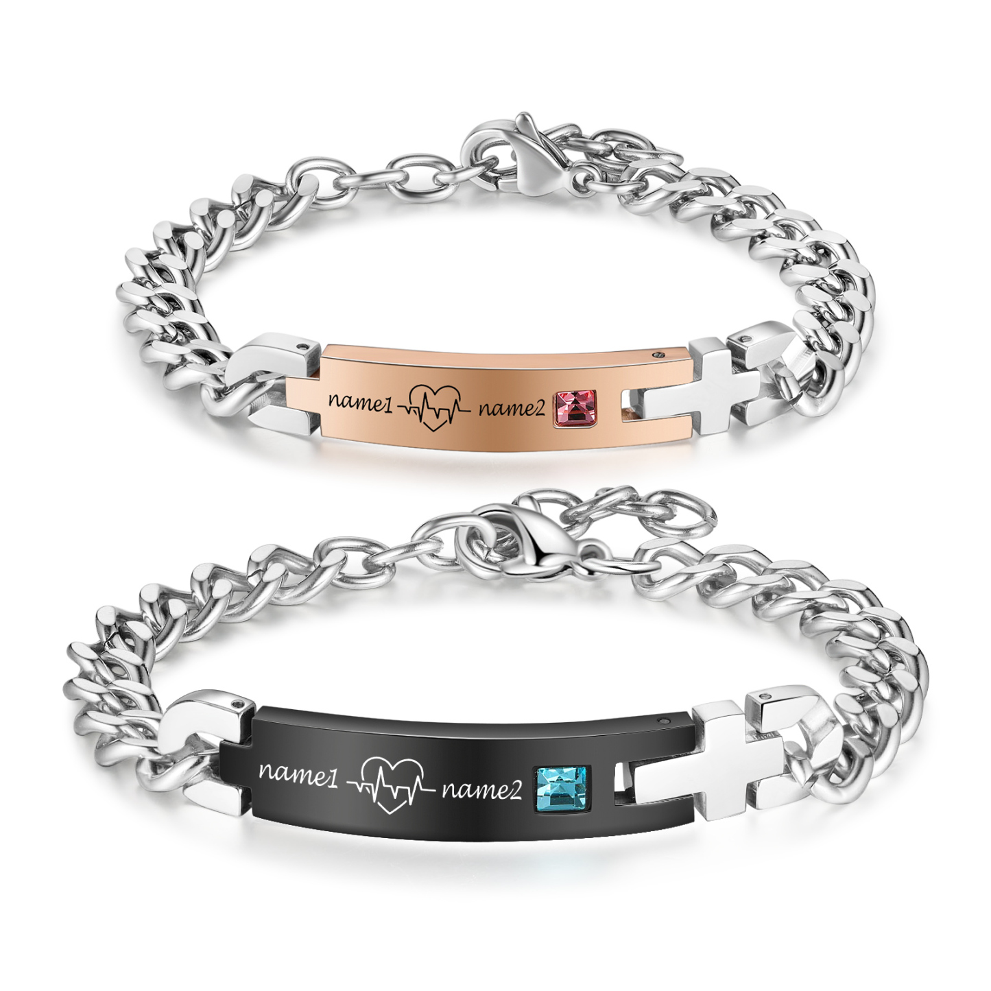 Jessemade FR Bracelet couple Gourmette 2 Prénoms Personnalisé