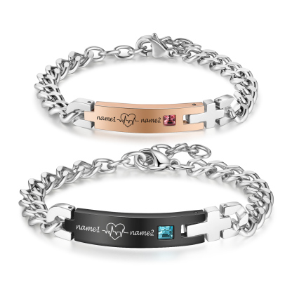 Jessemade FR Bracelet couple Gourmette 2 Prénoms Personnalisé