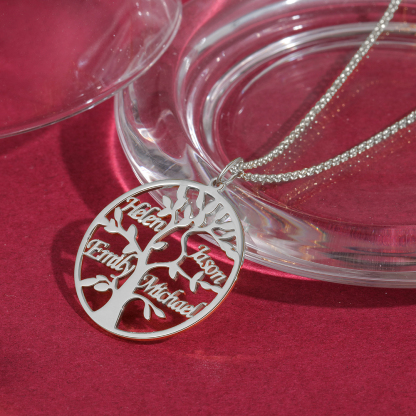 Collier Argent Arbre de vie Arbre généalogique 4 prenoms