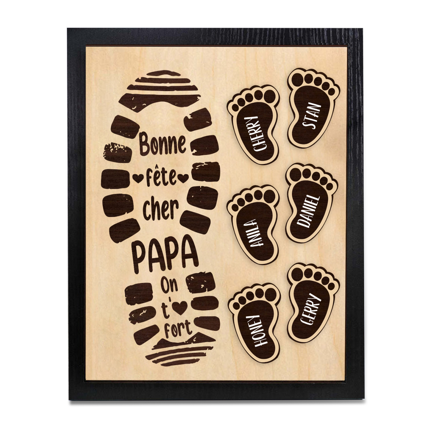 À Mon Papa-Cadre en Bois Pieds Bébé 6 Prénoms Personnalisés