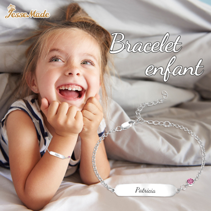 Bracelet / cheville Gourmette bébé gravable 1 Prénom Personnalisés avec 1 Pierre de Naissance