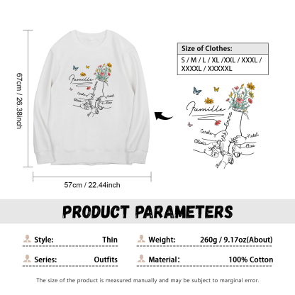 Sweat-Shirt la main dans la main 6 Prénoms Personnalisés avec Texte