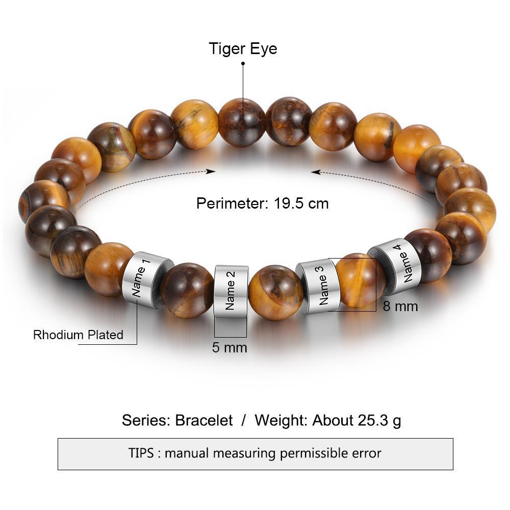 Bracelet 4 Prénom Personnalisé Pierres Oeil de Tigre Brun Bracelet Homme