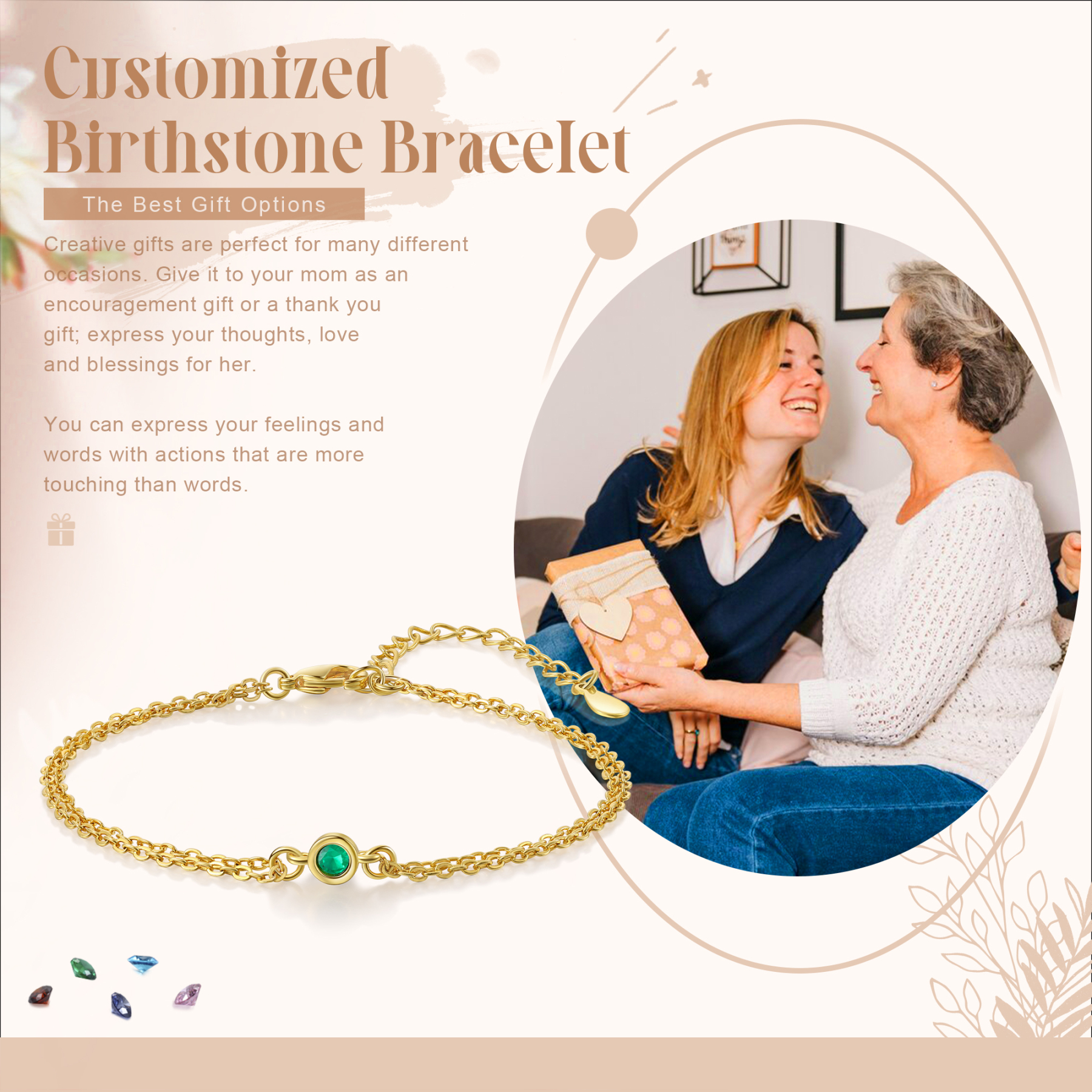 Bracelet Femme Personnalisés avec 1 Pierre de Naissance