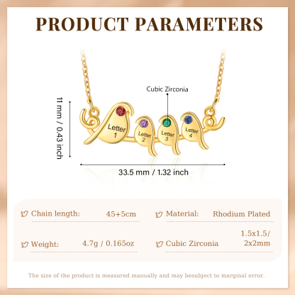 Collier Petit Oiseau 4 Lettres et Pierres de Naissance Personnalisés Collier Femmes