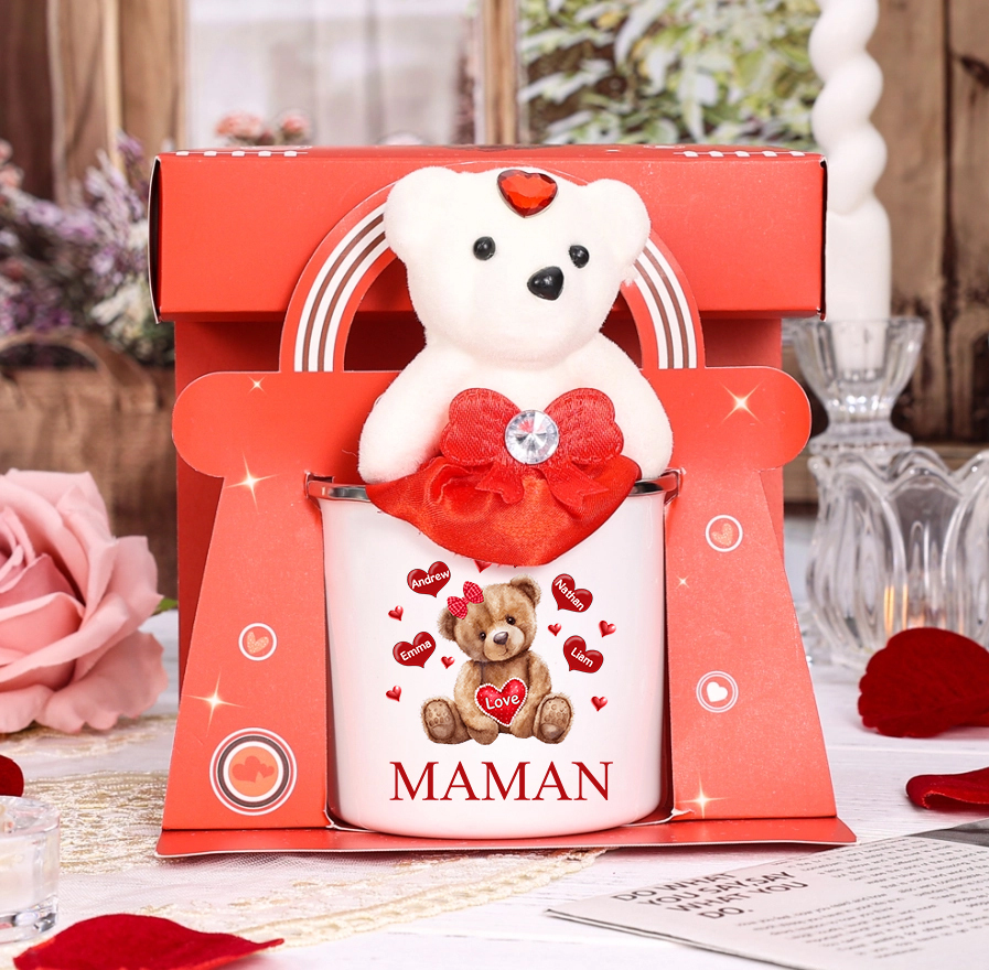 À Maman/Mamie - Tasse émaillée Ours 5 Prénoms Personnalisés