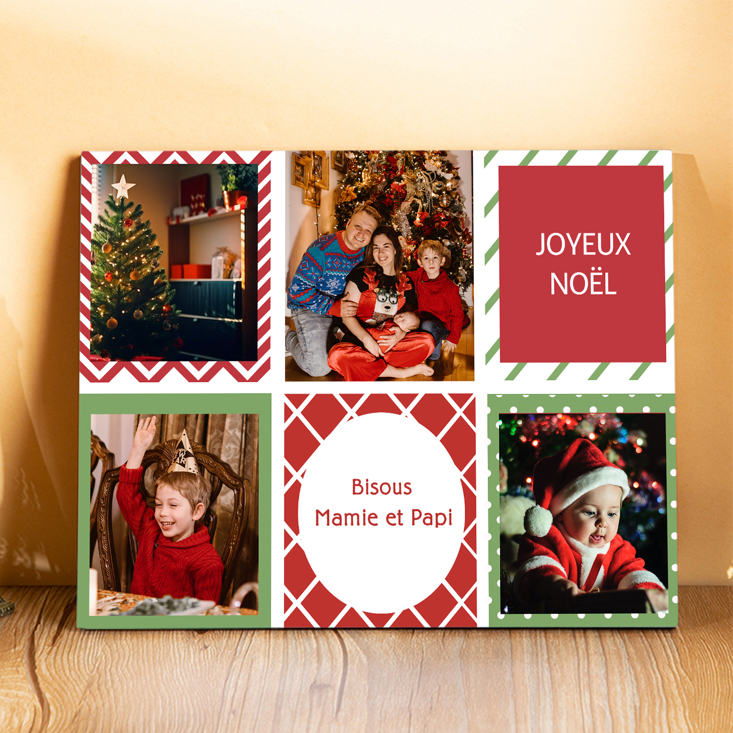 À ma Famille - Cadre en Bois de Noël 4 Photos Personnalisées avec 2 Pr