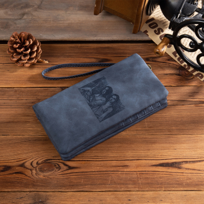 Portefeuille long en cuir PU personnalisé 1 photos avec texte et date