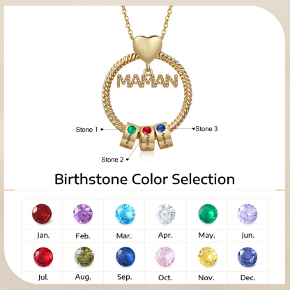 À ma Maman - Collier Pendentif 3 Prénoms Personnalisés avec Pierre de naissance | Jessemade
