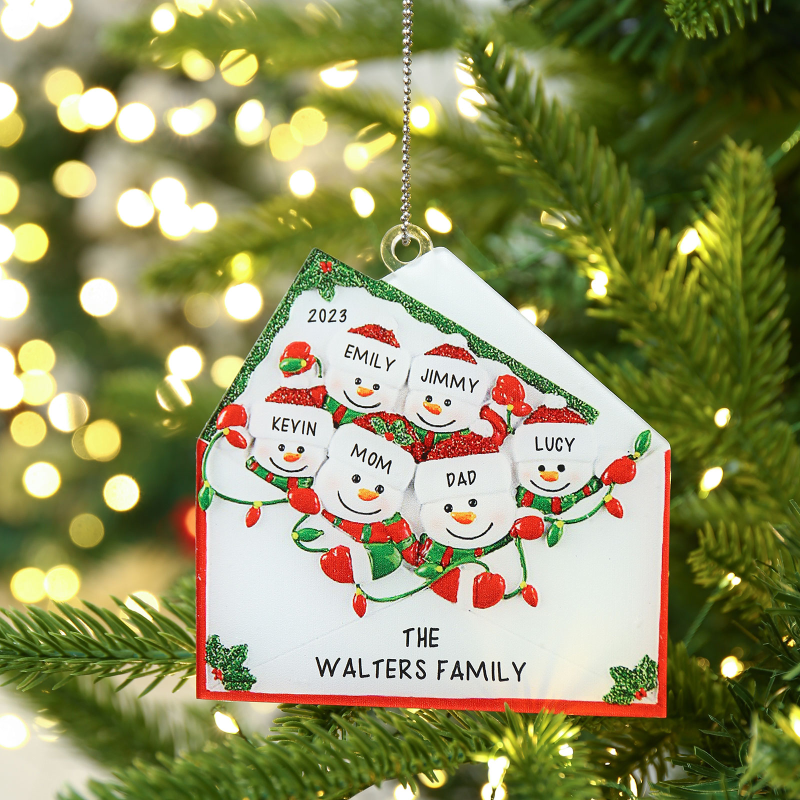 2-6 Noms Ornements de Noël Acrylique Personnalisés avec Texte et Année Bonhomme de neige
