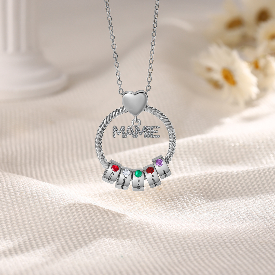 À ma Mamie - Collier Personnalisé 5 Prénoms et Pierre de naissance Or/Argent｜Jessemade