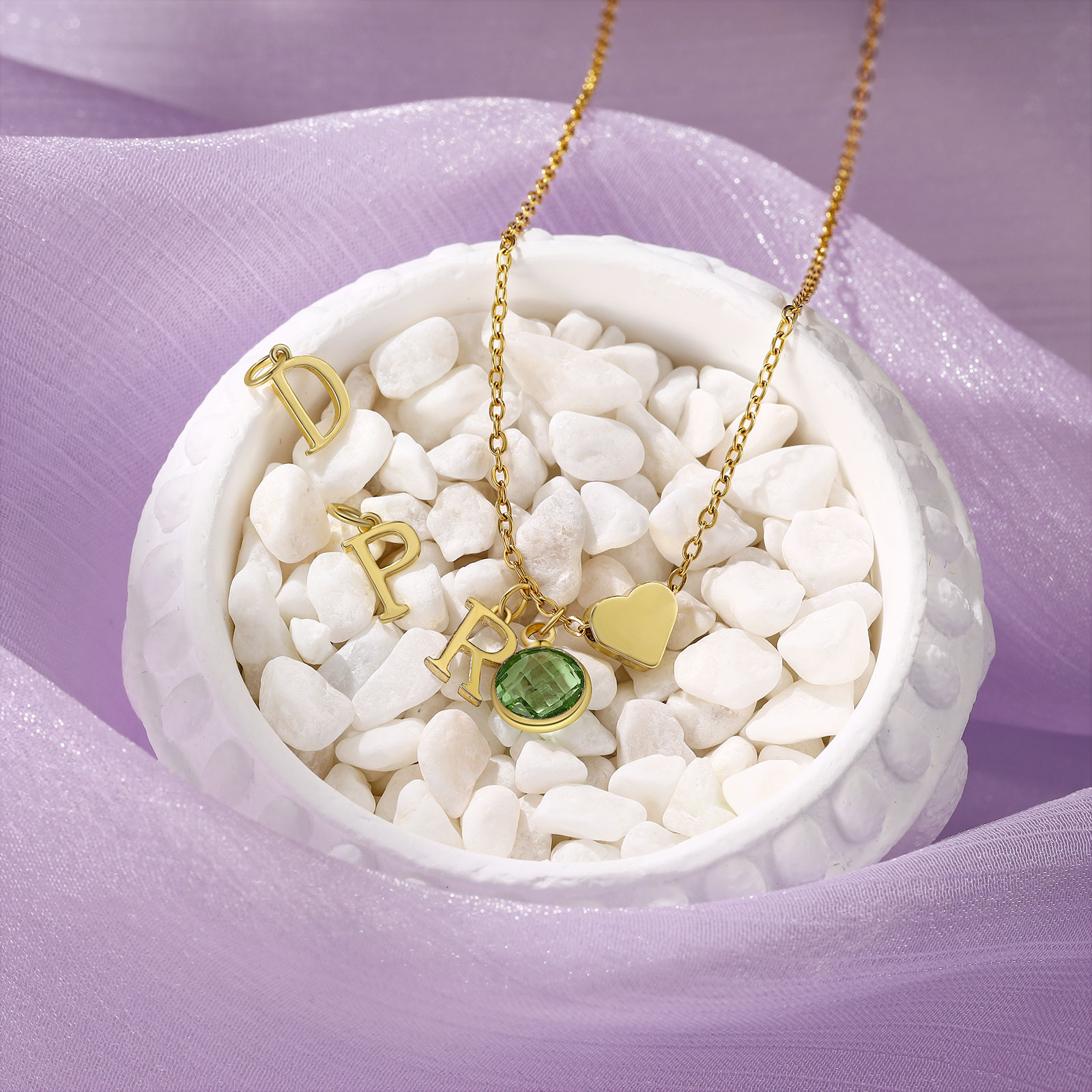 Collier Enfants Bébé Collier Cœur 1 Pierre de Naissance et 1 Lettre pour Fille Filleule