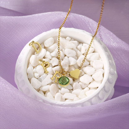 Collier Enfants Bébé Collier Cœur 1 Pierre de Naissance et 1 Lettre pour Fille Filleule