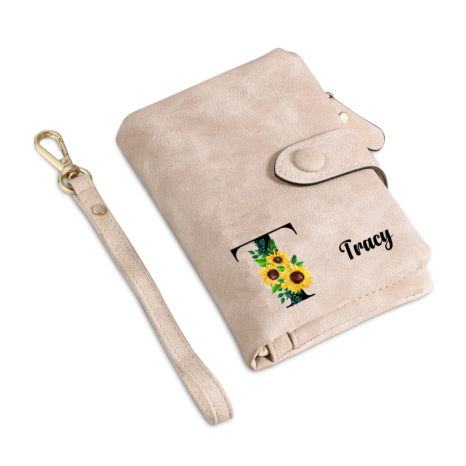 Portefeuille Fleur 1 Prénom et Lettre Personnalisés avec Photo et Texte Porte-Monnaie Carte pour Femmes