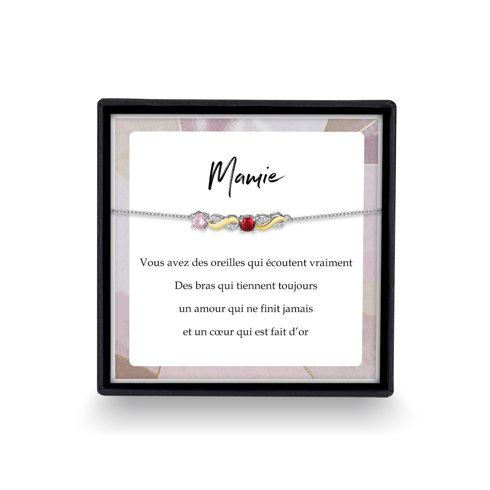 À Ma Mamie  - Bracelet infini 2 Prénoms Personnalisé avec 2 Pierres de Naissance-Jessemade FR