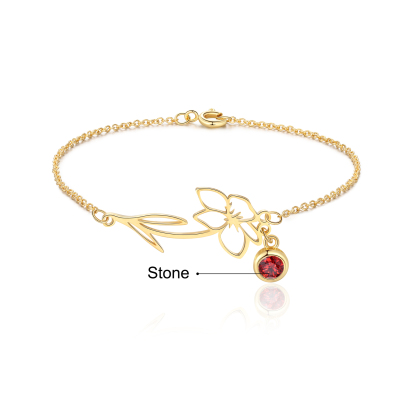 Bracelet Fleur de Naissance Personnalisé avec Pierre de Naissance pour Femme