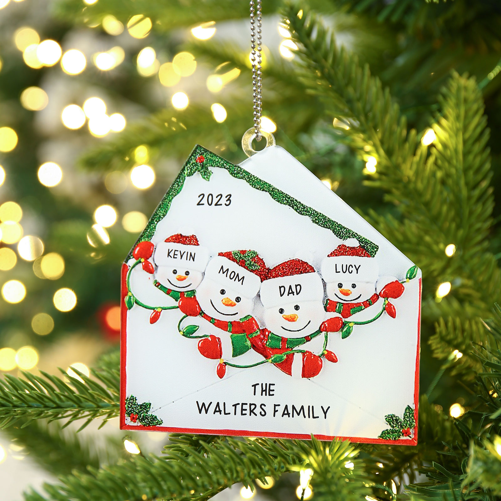 2-6 Noms Ornements de Noël Acrylique Personnalisés avec Texte et Année Bonhomme de neige