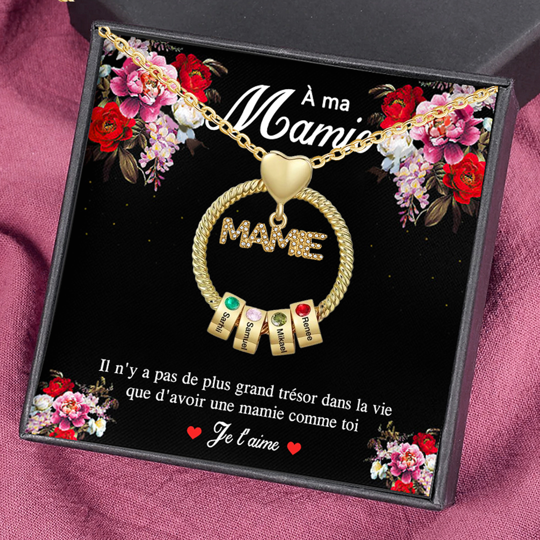 À ma Mamie - Collier Personnalisé 4 Prénoms et Pierre de naissance Or/Argent｜Jessemade