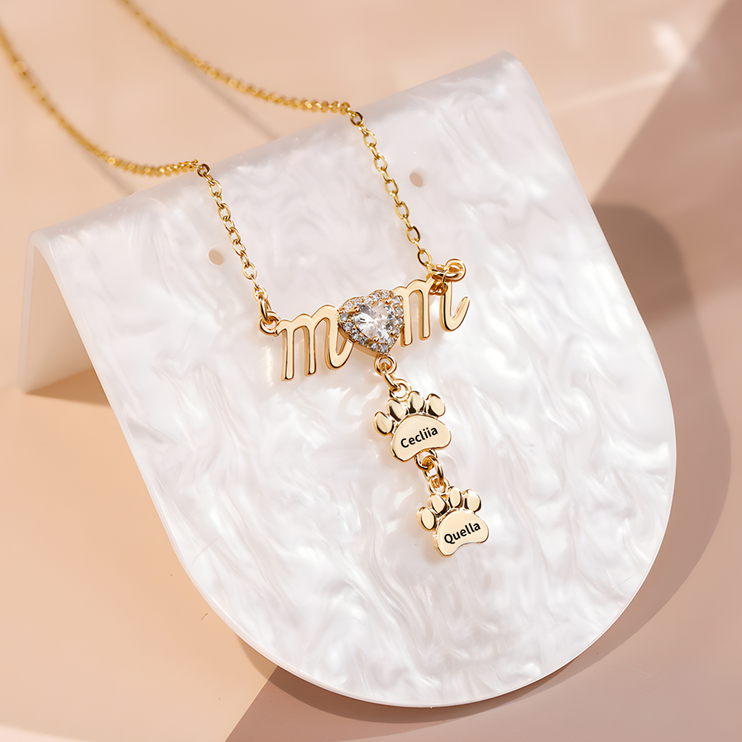 Collier Pendentif Petite Patte 2 Prénoms Personnalisés Collier pour Maman