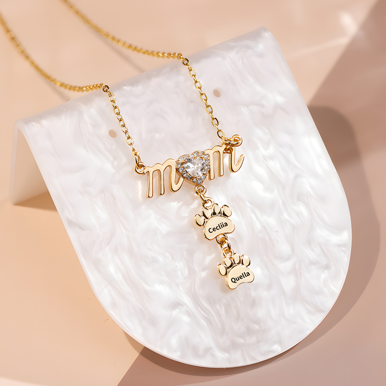 Collier Pendentif Petite Patte 2 Prénoms Personnalisés Collier pour Maman