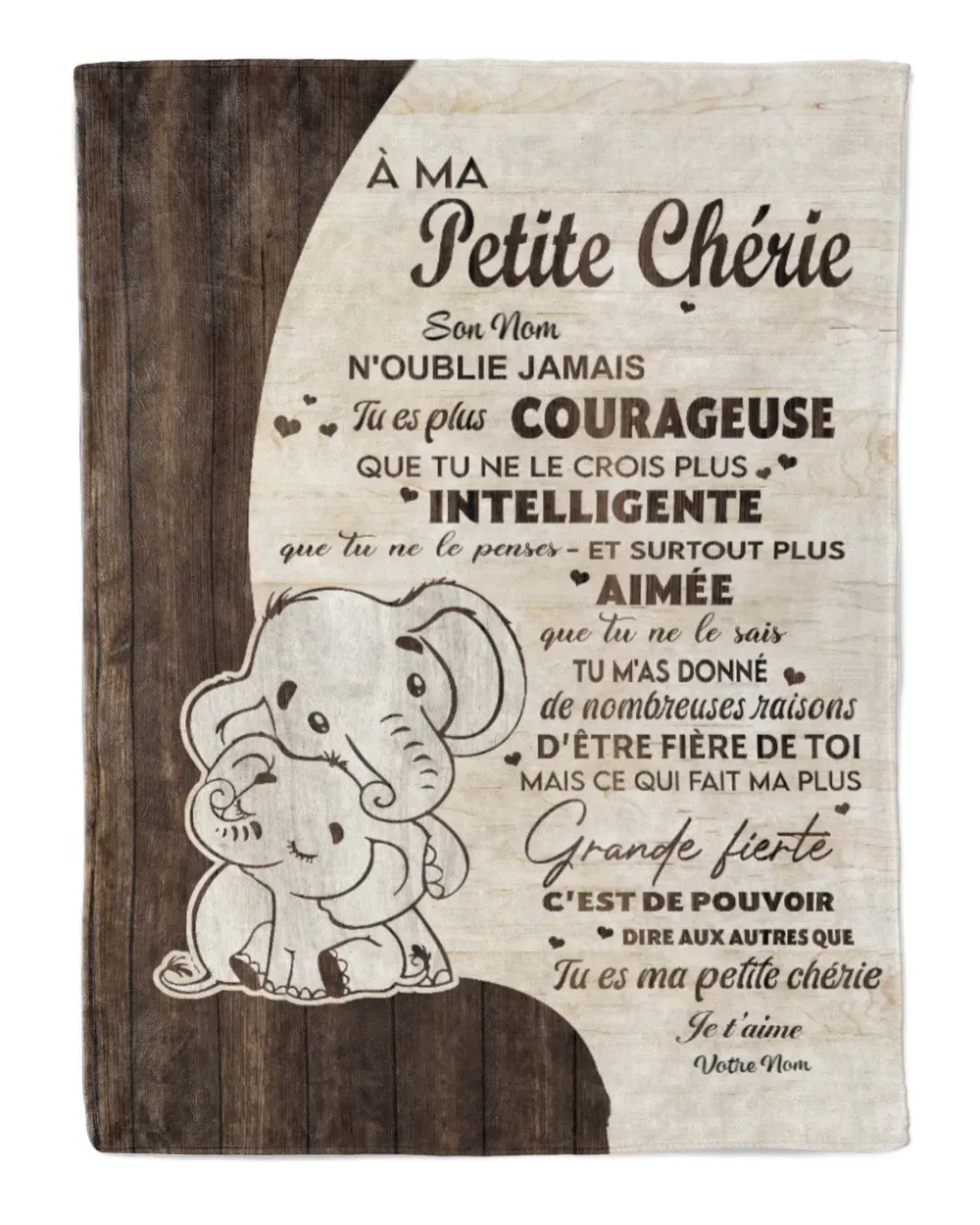 À ma Fille/Petite Chérie - Plaid Personnalisé avec 2 Prénoms Couverture à motif d'éléphant en Flanelle | Jessemade