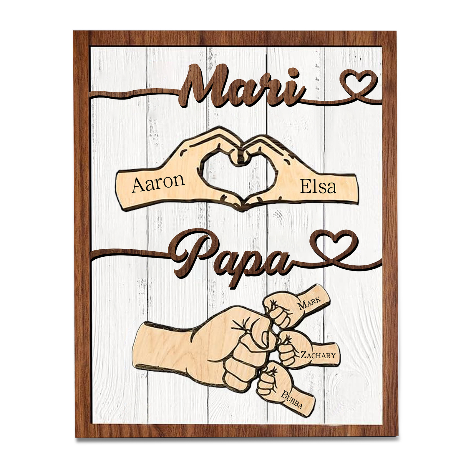 À mon Papa/Mari-Cadre en Bois Mains et Poings 5 Prénoms Personnalisés