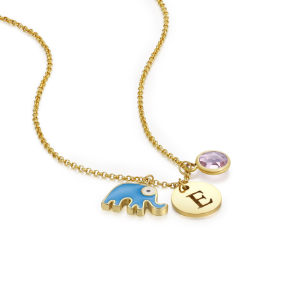 Collier Enfants Bébé Collier Éléphant 1 Pierre de Naissance et 1 Lettre pour Fille Filleule