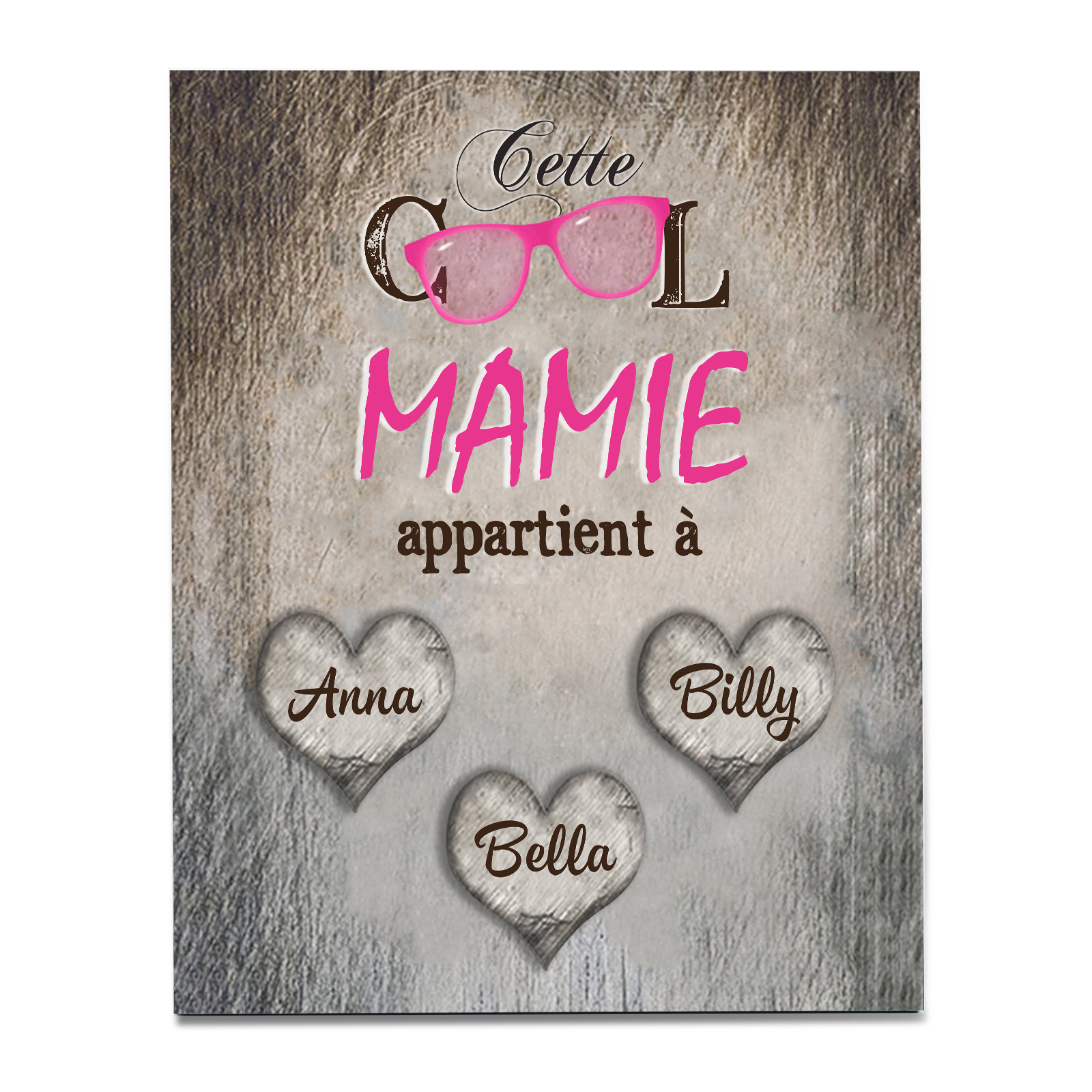À ma Mamie - Cadre en Bois 3 Prénoms Personnalisés cadeau pour Mamie