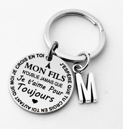 Jessemade FR A ma fille /A mon fils- Porte-clés prénom gravé personnalisé 1 lettre
