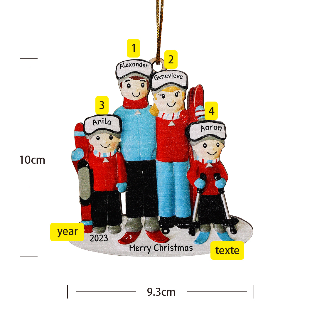 Ornements de Noël Poupée 4 Prénoms Personnalisés avec Texte et Année