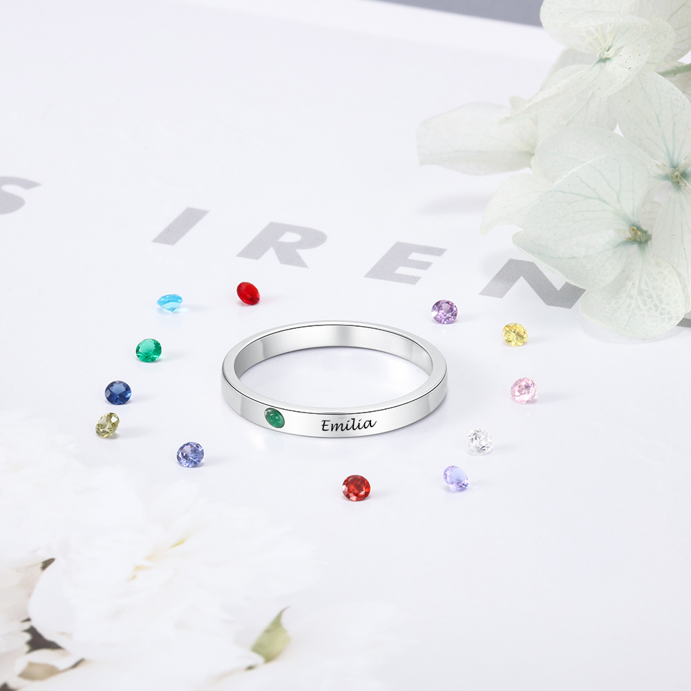 Bague Prénom Personnalisé avec 1 Pierre de Naissance