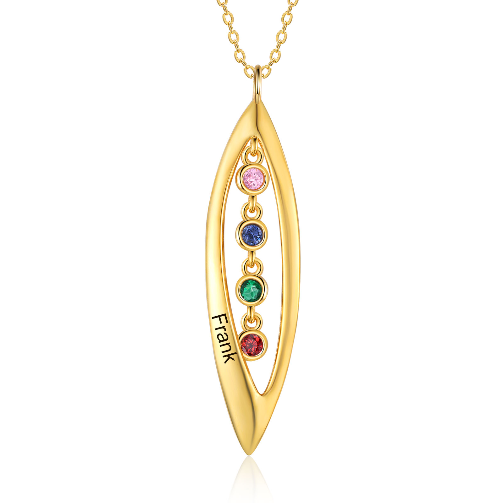 Collier Pendentif Feuilles 1 Prénom et 4 Pierres de Naissance Personnalisés Collier Femmes