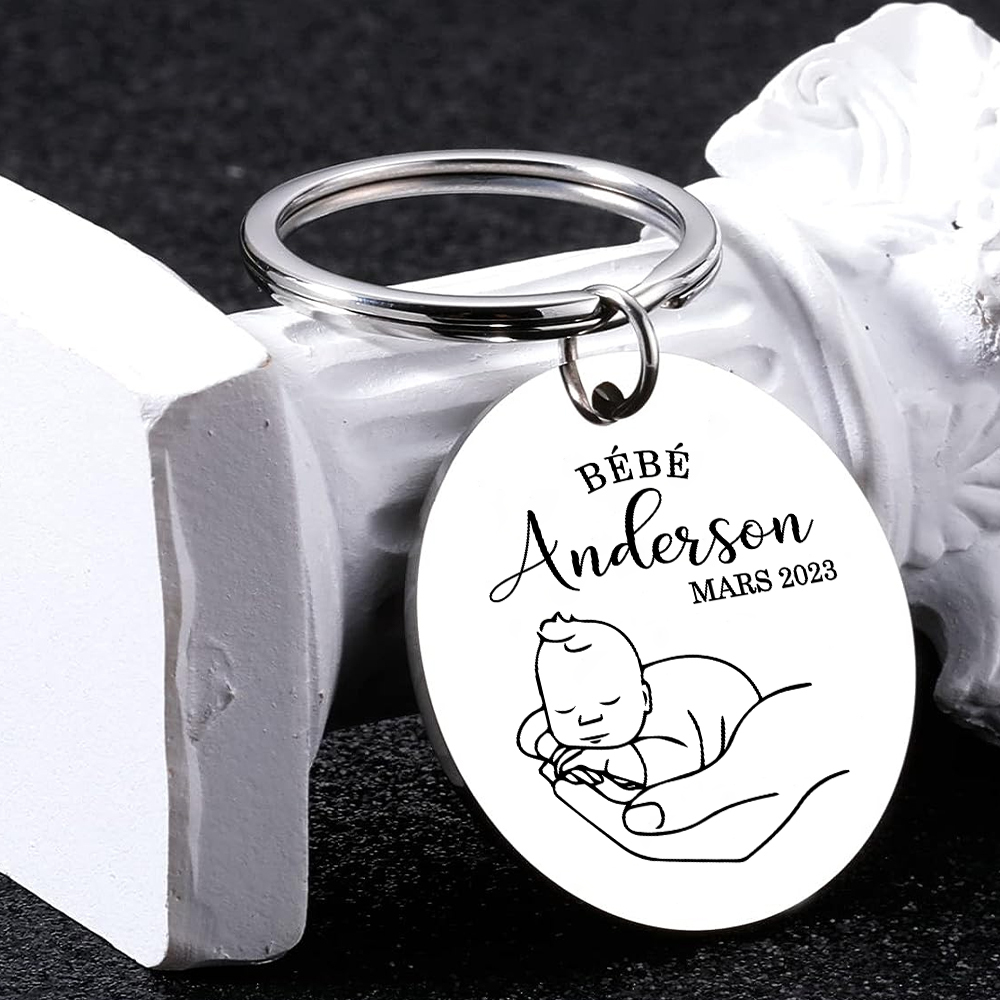 Porte-Clés Bébé 1 Prénom Personnalisé avec Date