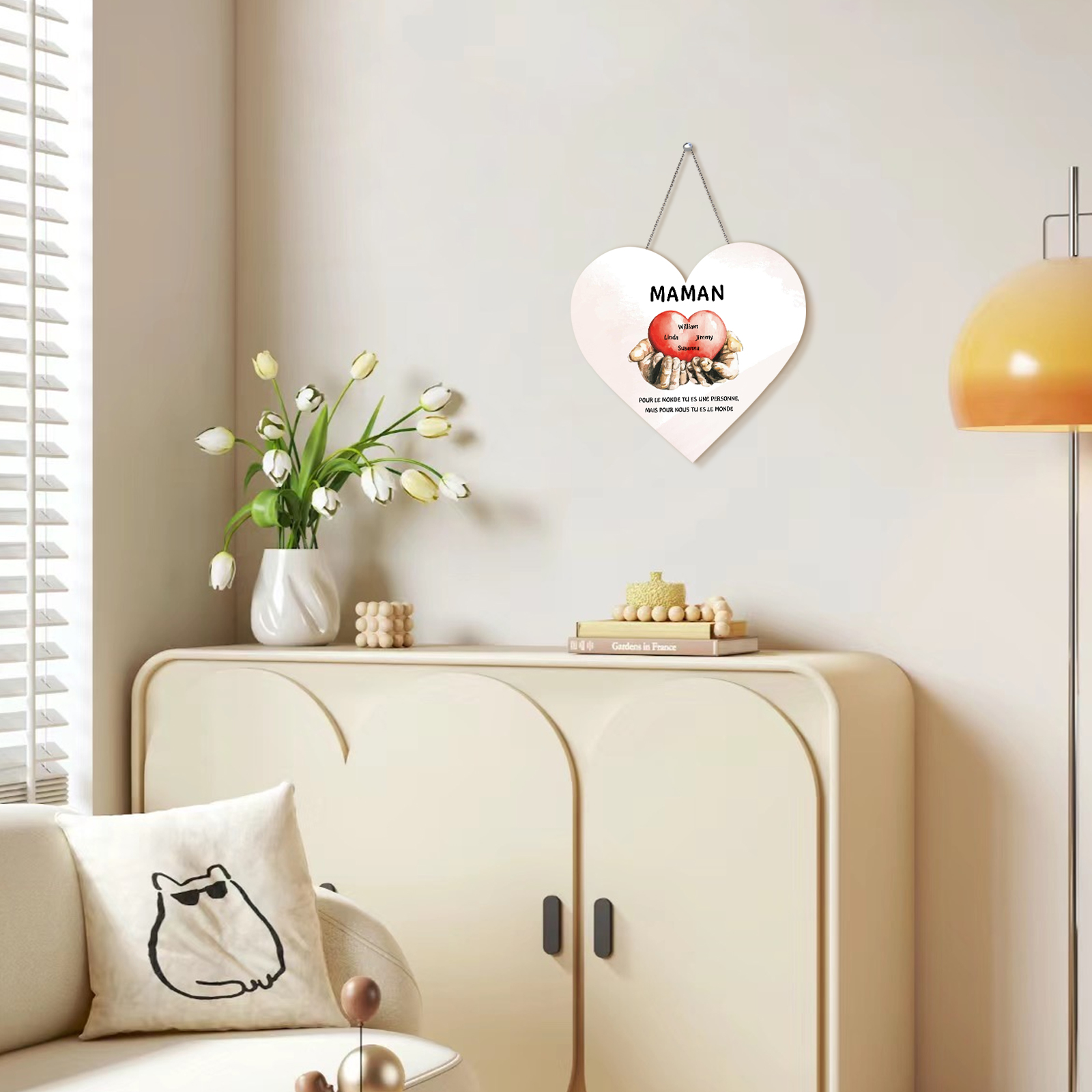 À Maman/Mamie - Veilleuse Cœur Décoration Mains et Cœur 4 Prénoms Personnalisés avec 2 Textes