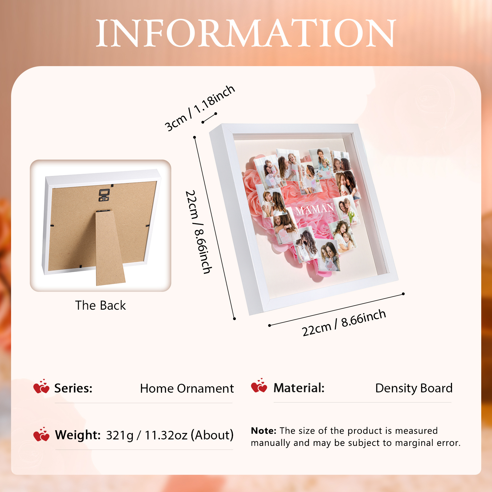 À ma Maman - Cadre Panneau de densité 12 Photos et 1 Texte Personnalisés Ornements Floral pour Famille