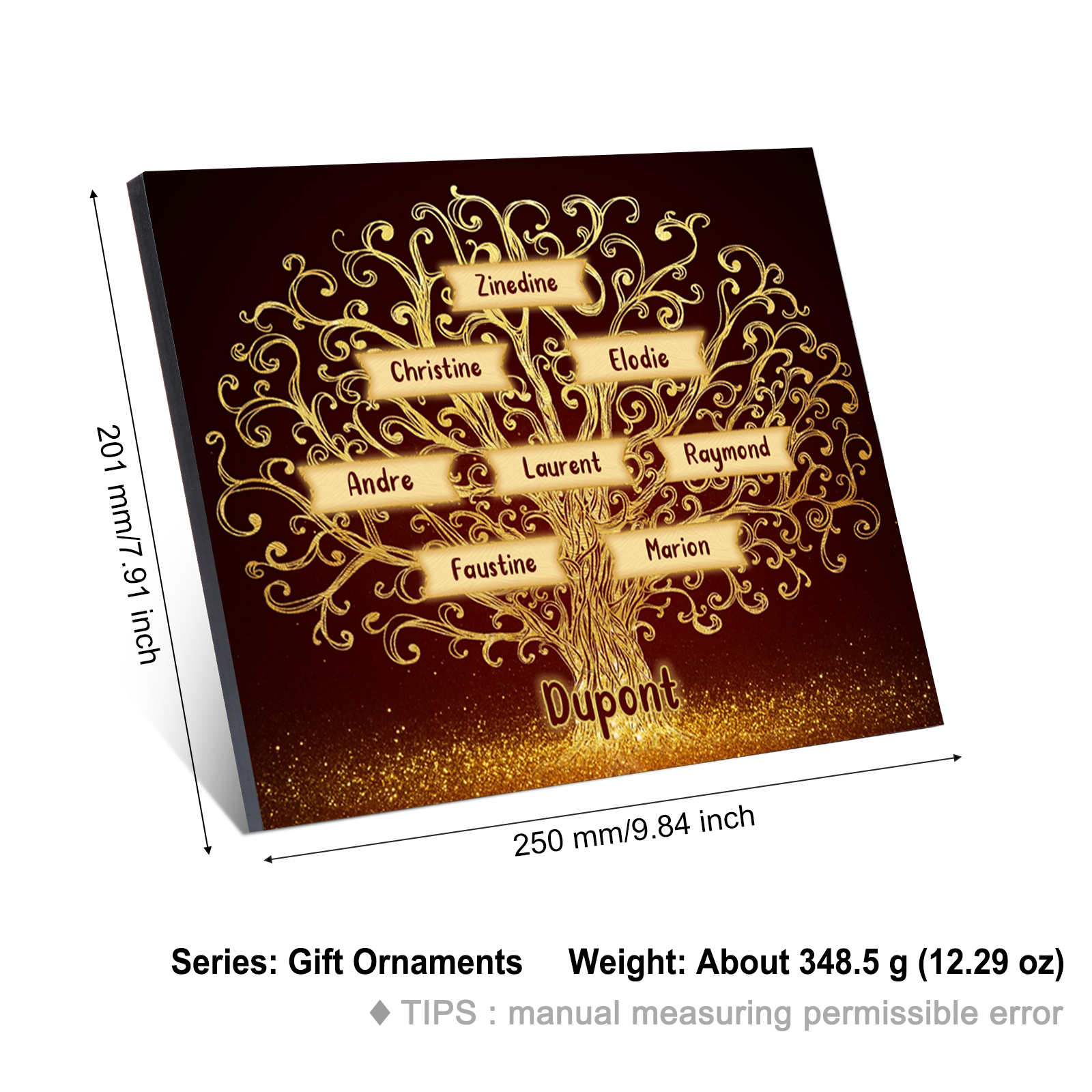 Cadre en Bois Arbre 8 Prénoms Personnalisés avec Texte Cadeau pour Famille